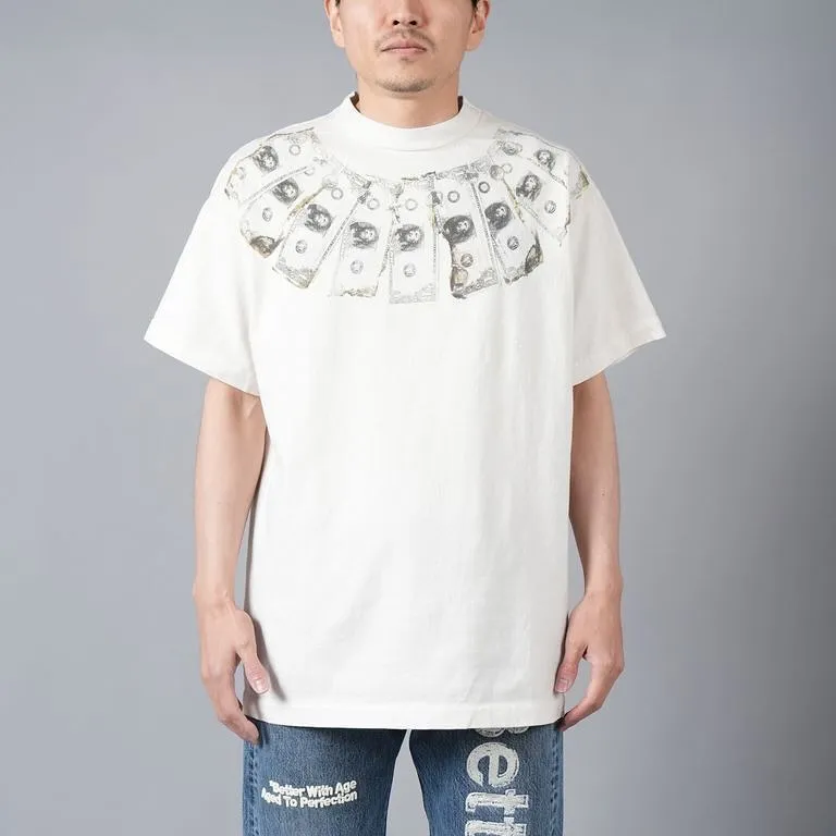SAINT Mxxxxxx MONEY TEE/WHT dollar necklace, retro short-sleeved, off-white S-XL, ready-to-wear, washed and distressed, authentic level printing, correct accessories/with little angel logo